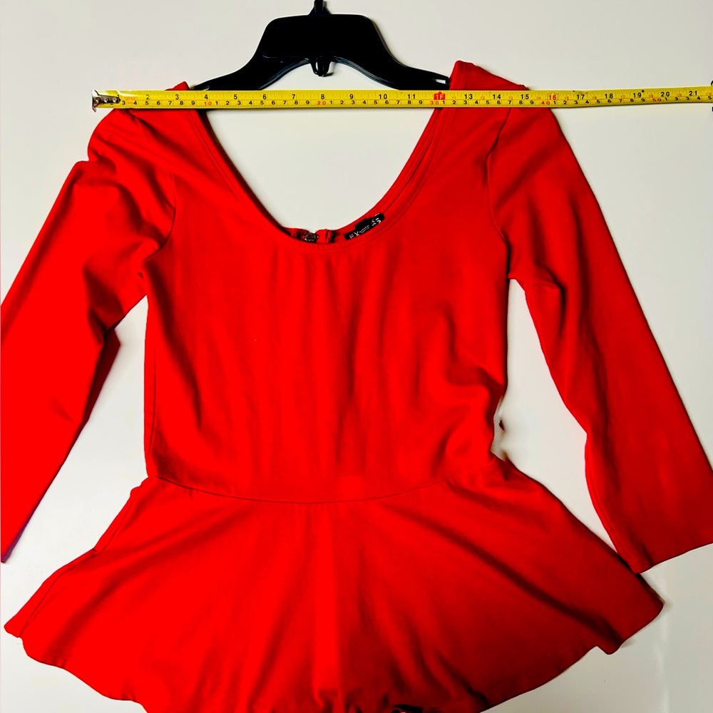 Express red  Peplum Top Back Zip Long Sleeves Cotton Blouse
